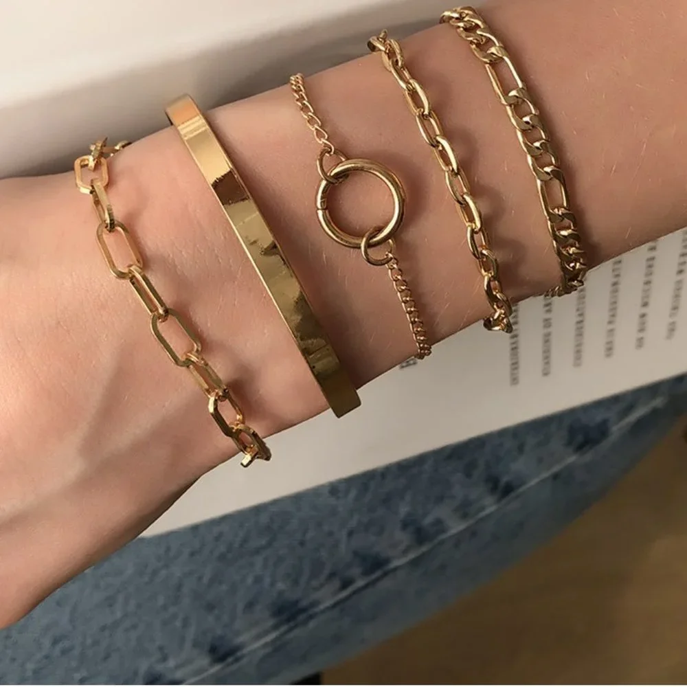 5pcs Silver Bracelet Set